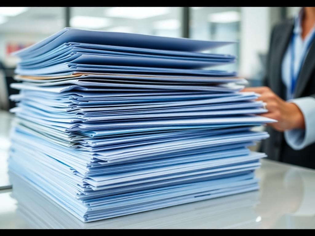 Expedientes y documentación inmobiliaria organizada en oficina